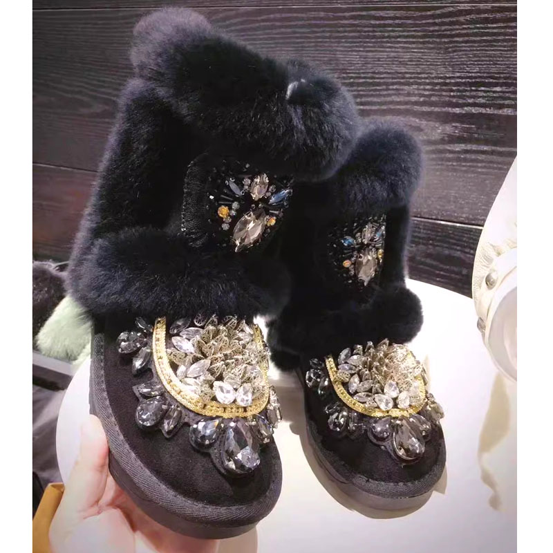 Sew On Rhinestone - Bottes de neige en fourrure de